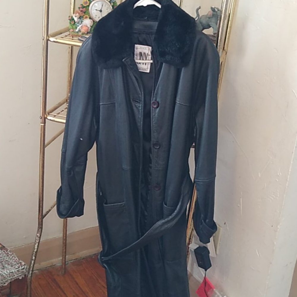 A long leather coat womans